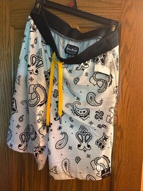 Dogg Supply terry Lounge Shorts Elastic Waist White Black Paisley Men's Large